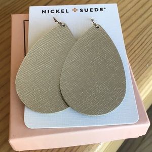 New Leather Silver Leaf Tear Drop Nickel & Suede Earrings